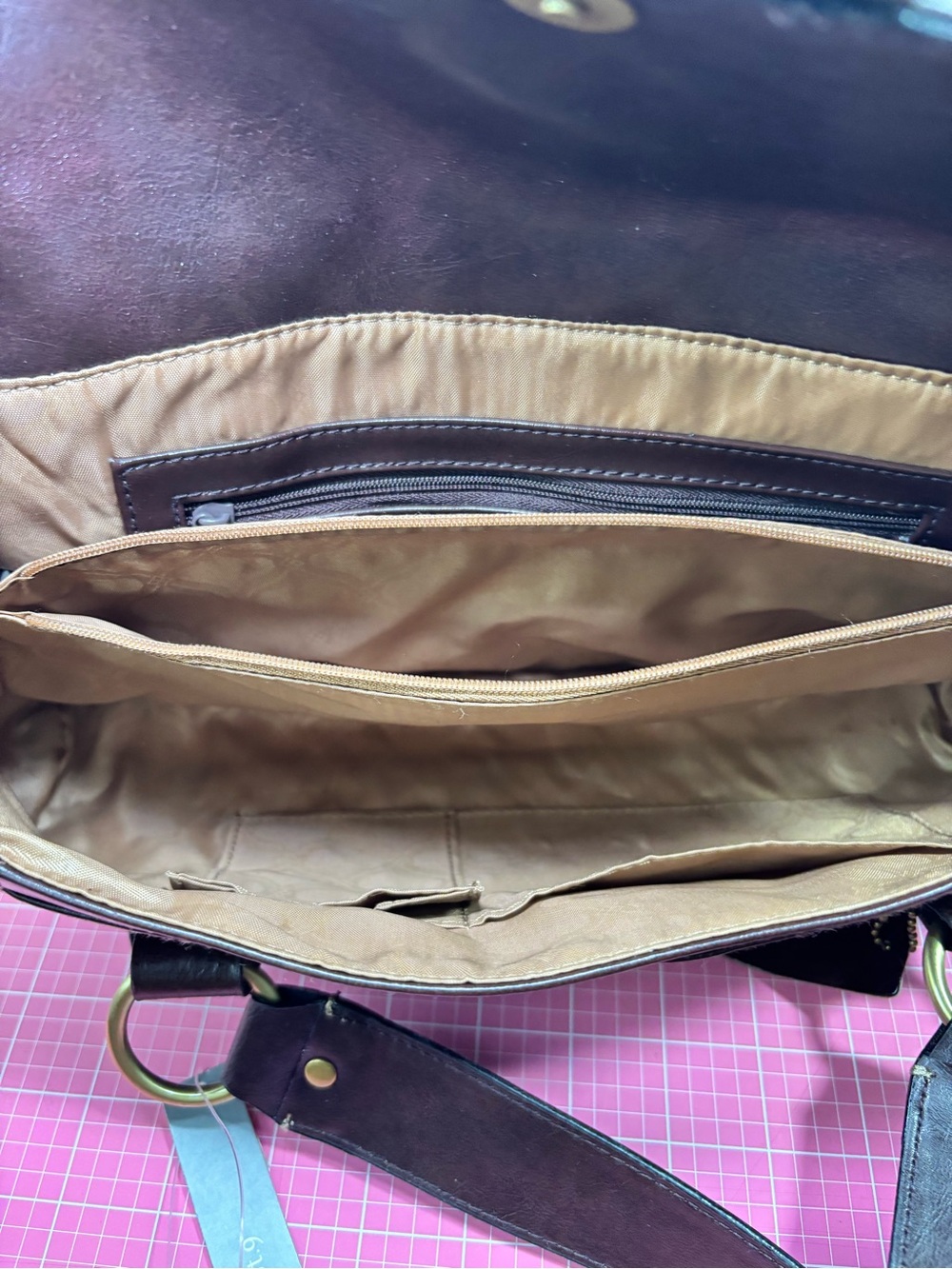Vintage Y2K APT9 Womens Brown Leather Shoulder Bag Purse Handbag Dbl Handle Tote - Picture 12 of 16